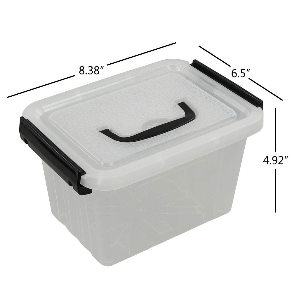 Idomy 6-Pack Tiny Clear Latching Boxes With Handle, 2.5 Quart Plastic Storage Box