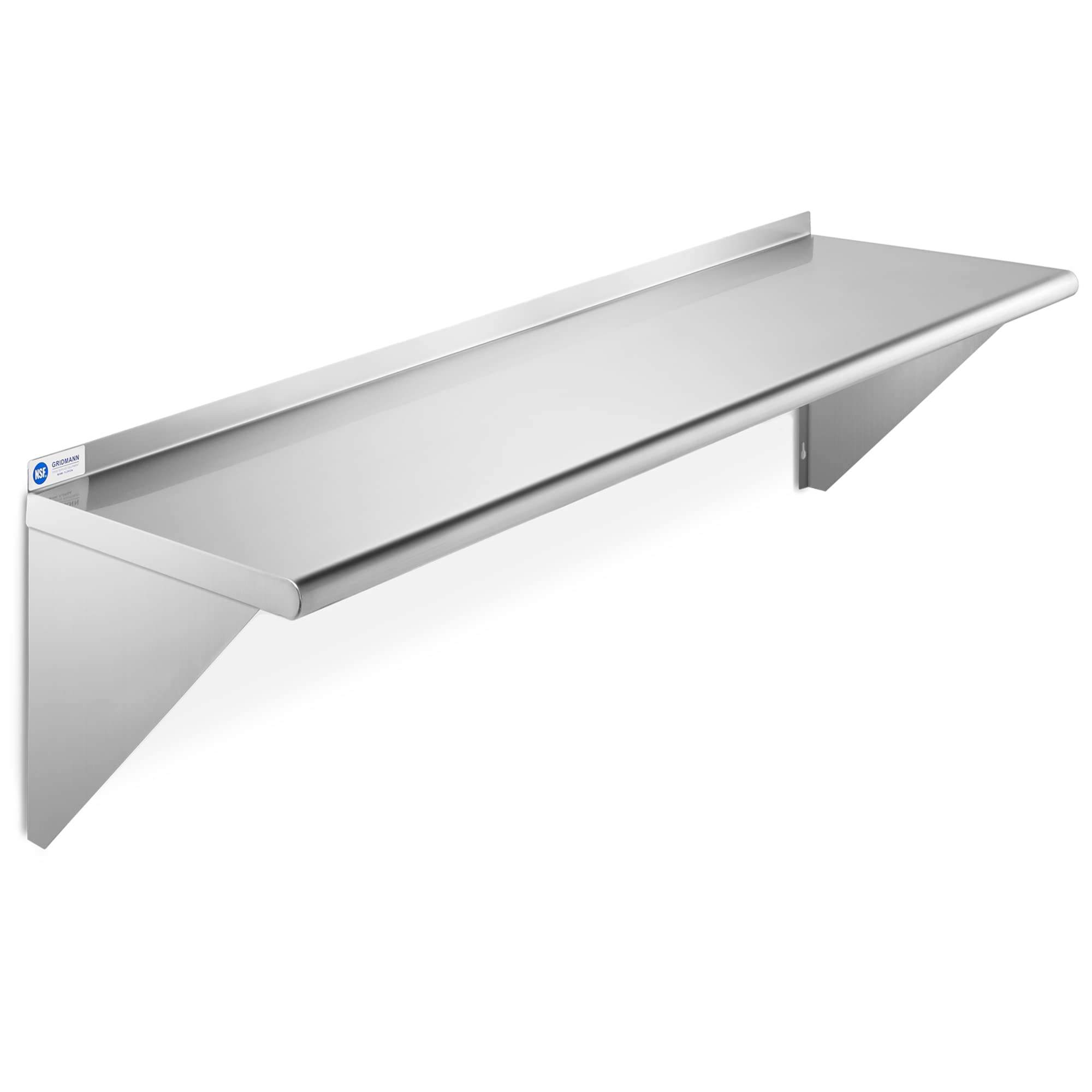 Gridmann 12'' X 48'' Stainless Steel Wall Mount Shelf With Backsplash, Commercial Grade - Nsf Certified 18 Gauge Shelving For Re