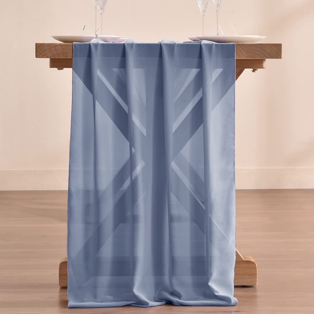 Socomi 14Ft Dusty Blue Chiffon Table Runner 29X170 Inches Sheer Wedding Runner Romantic Rustic Table Runner For Easter Thanksgiv