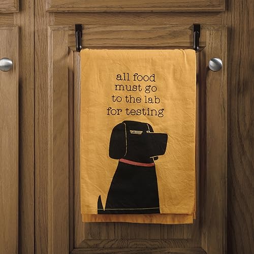 Primitives By Kathy Decorative Kitchen Towel - All Food To The Lab For Testing, Yellow, Black, Cream, Red, Small