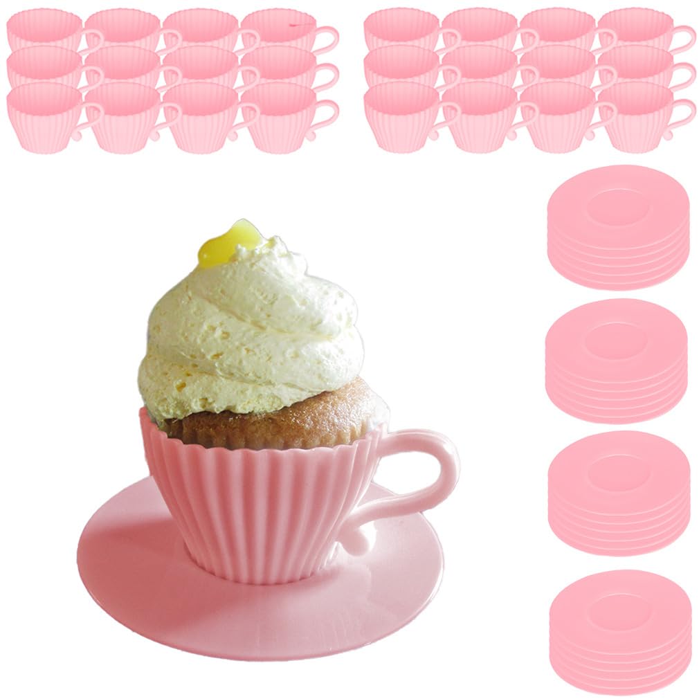 Evelots Baking Cupcake Molds - Silicone Teacup Set - 48 Pc Set - Oven-Safe - Nonstick - Muffin Cups For Bridal/Baby Shower, Birt
