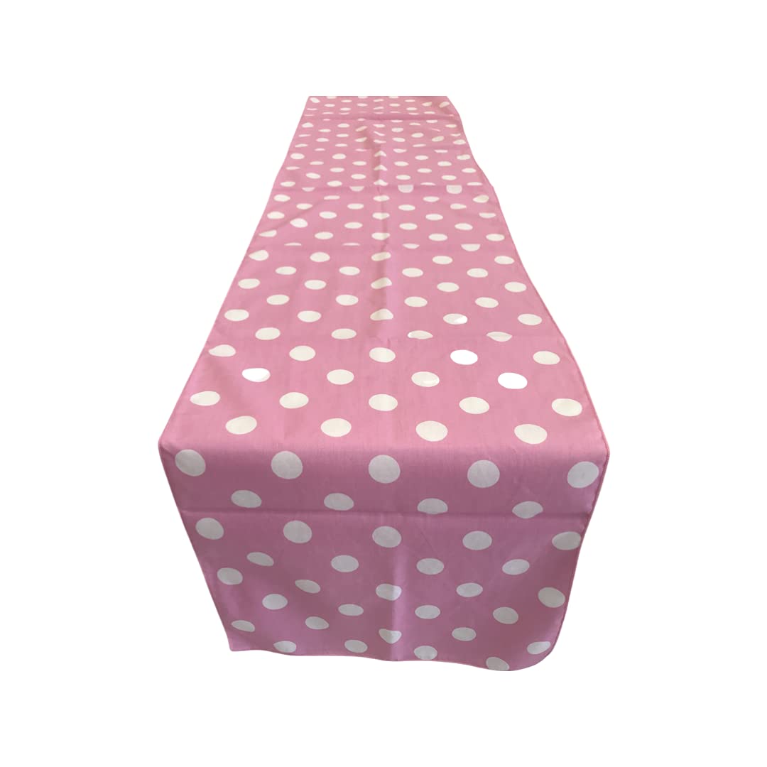 Artofabric Decorative Cotton In White Polka Dots On Light Pink Print Table Runner. 12 X 108 Inch