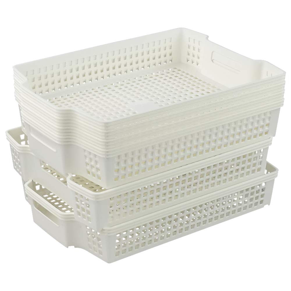 Sosody 6-Pack Stacking Plastic Storage Baskets, White Paper Storage Basket Tray