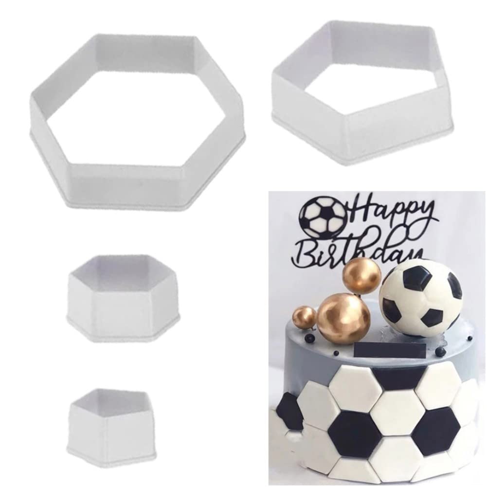 Soccer Ball Cookie Cutter,Hexagon Cookie Cutter,Football Cake Decorations - 4 Sizes Geometric Biscuit Cutters Sandwiches Pastry