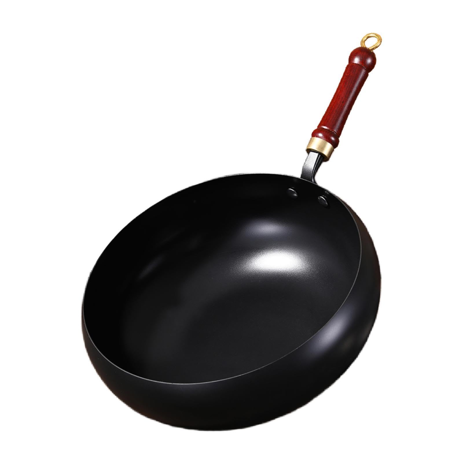 Ujeavette Nonstick Wok No Coating Wood Handle Stir Fry Pan For Kitchen Home Restaurant Without Lid