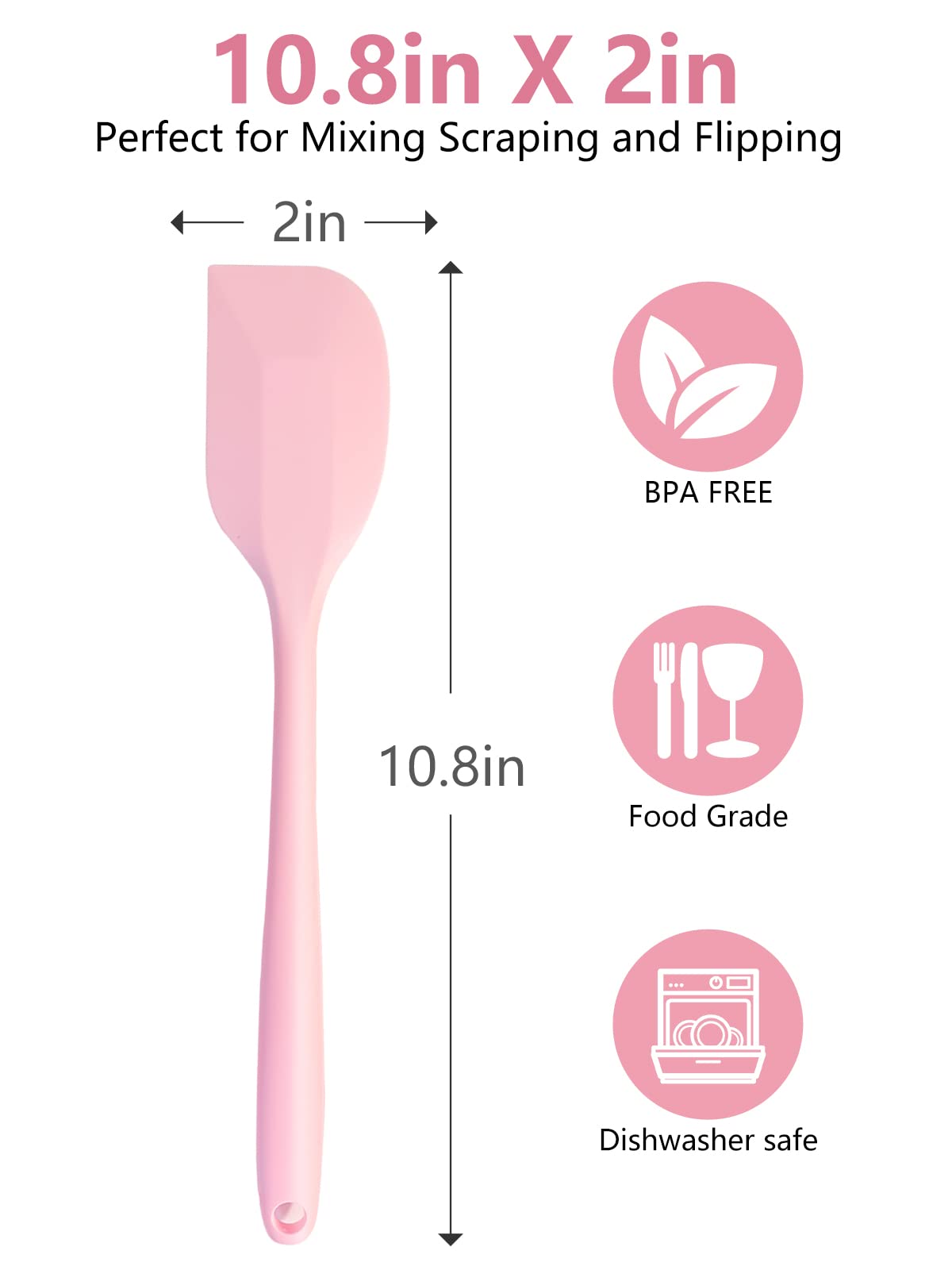 Pink Rubber Spatula For Kitchen Use, 10.8In Silicone Spatulas For Cooking Heat Resistant, Flexible Small Kitchen Spatula For Kit