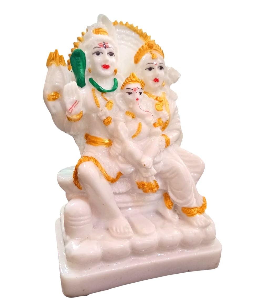 Ani Divine Elegant Shiv Parivar Murti White & Golden Resin Idol || Lord Shiv Ji, Parvati, Ganesh & Shivling For Pooja Room, Offi