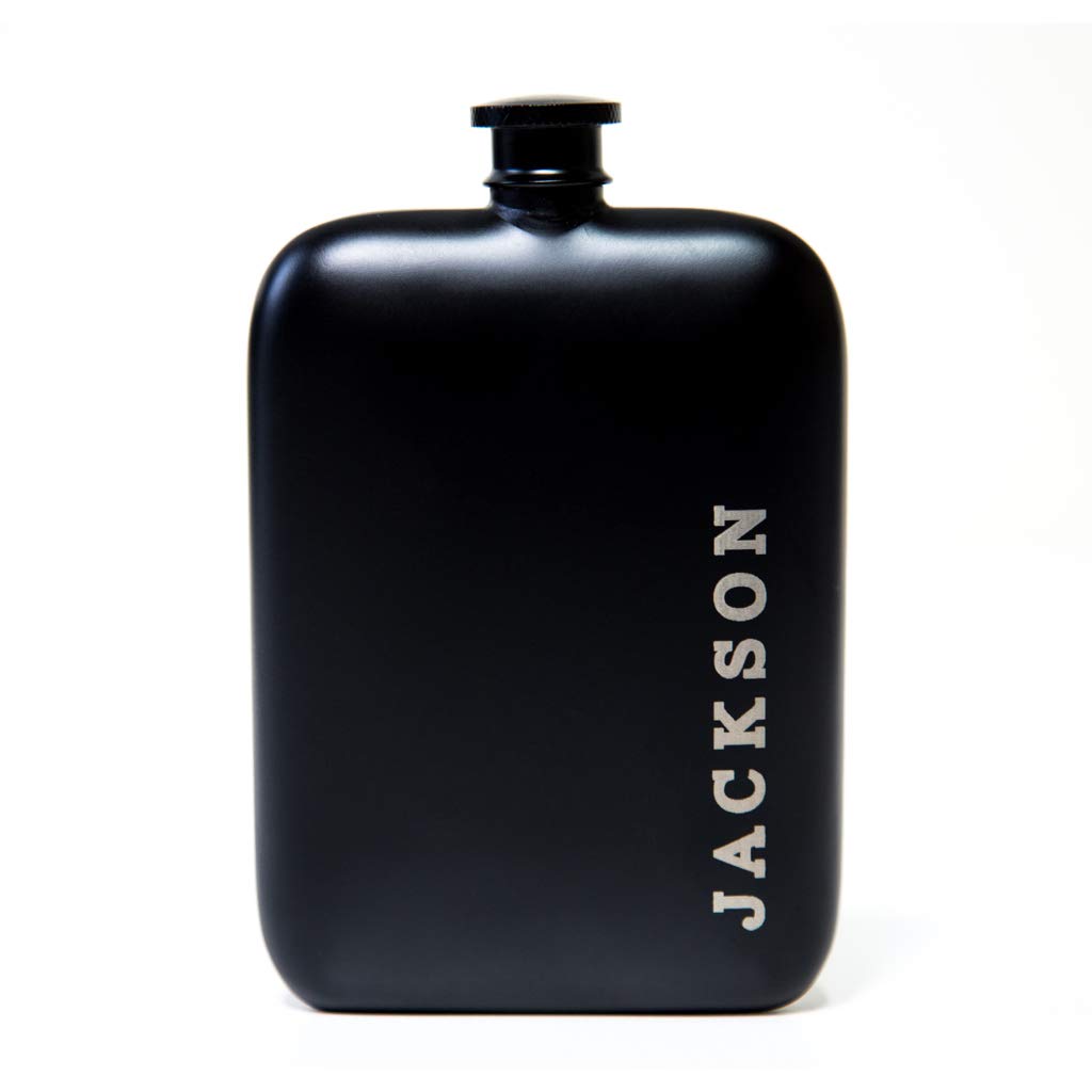 Swanky Badger Personalized Hip Flask, Stainless Steel Flask, Matte Black Coating, Includes Funnel, 7oz (200ml) Perfect Mens Gif