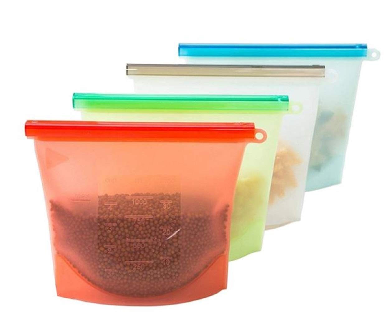 Pramukh Store Food Safe Reusable Silicone Food Storage Bag With Zip For Food, Snack, Vegetable Storage Bag  4Pc