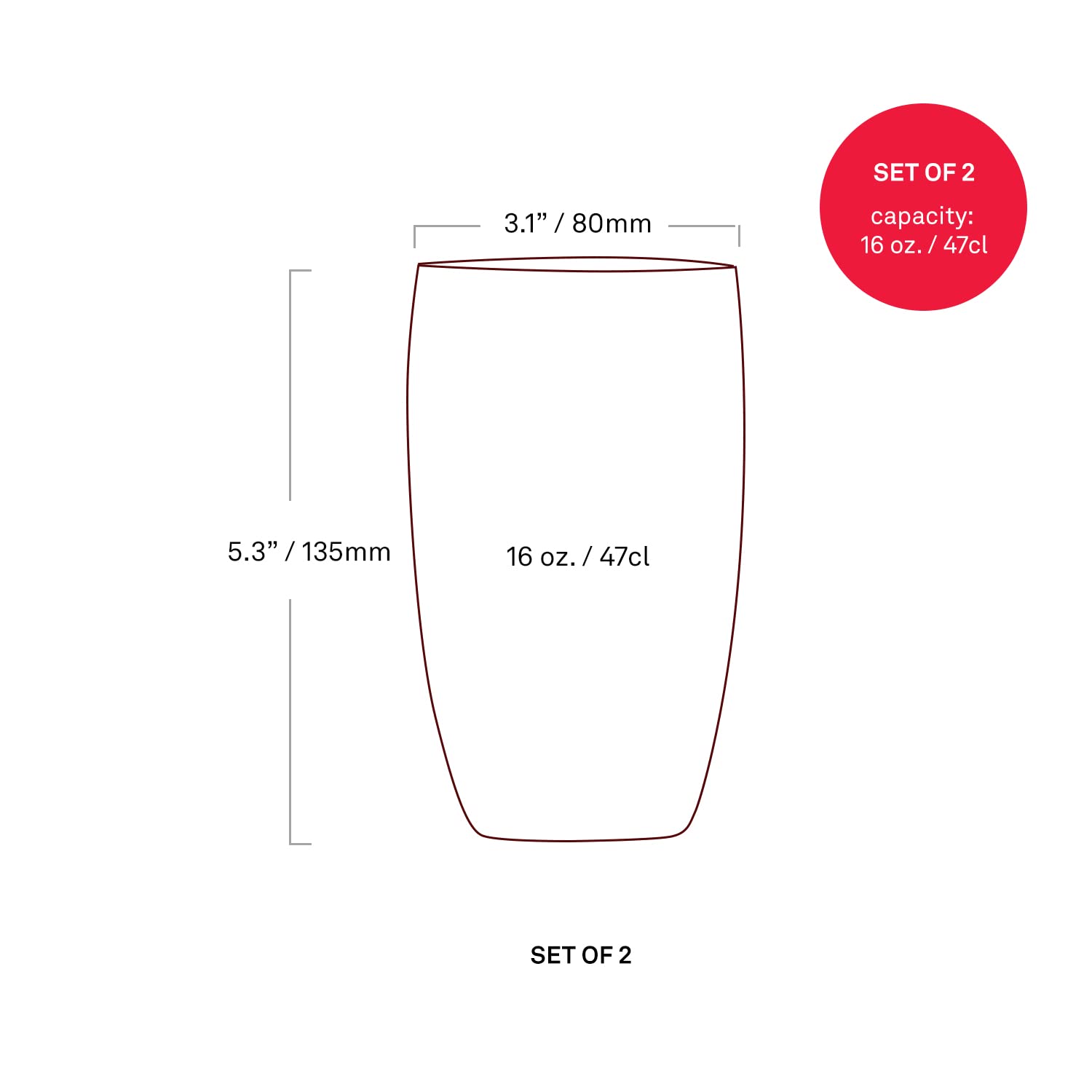 Zafferano Perle Beverage Glass Red (Set Of 2) 16 Fl Ozs., 5.3'' Height, Colored Murano Glass