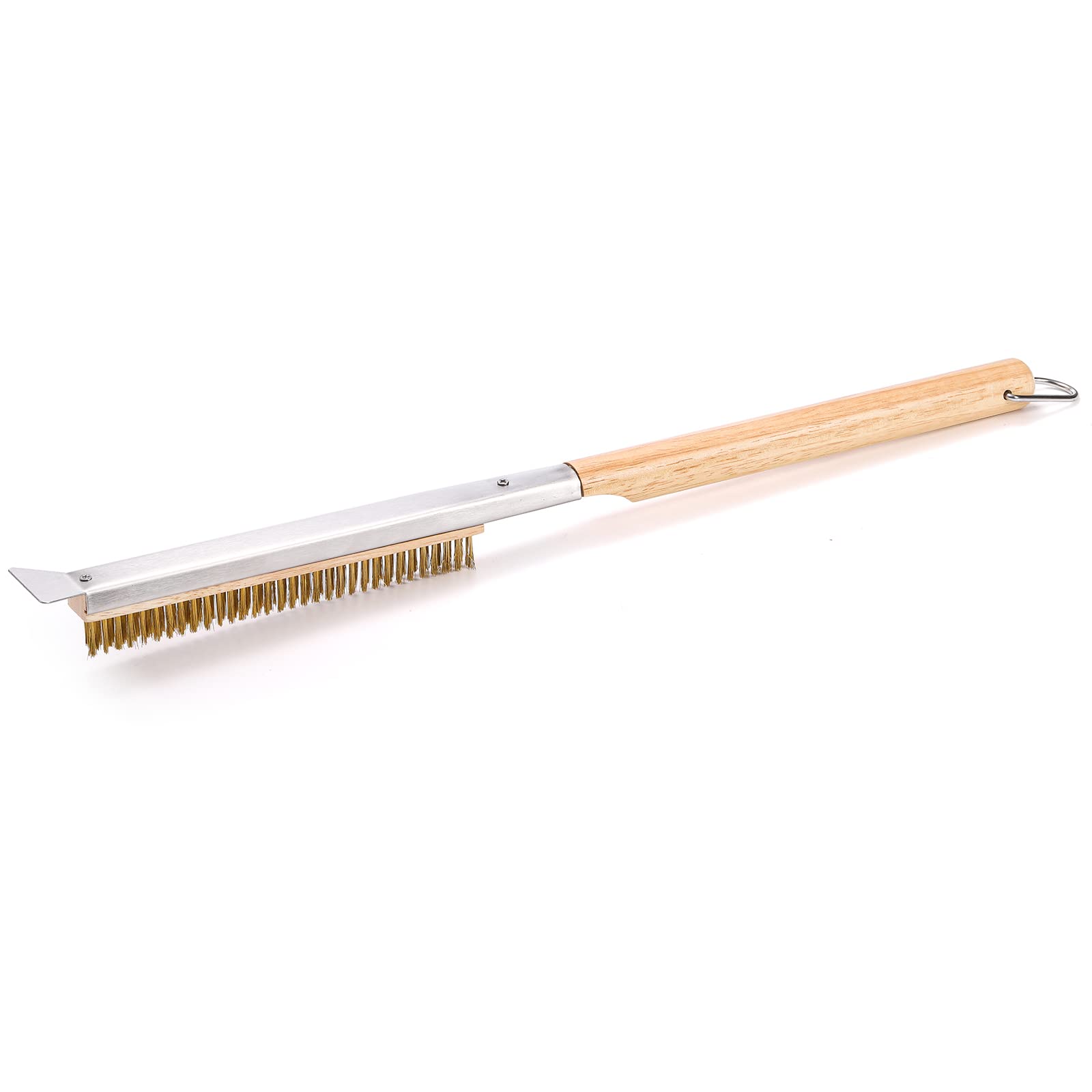 Zeayea 21 Inch Pizza Oven Brush With Scraper, Brass Bristles For Pizza Oven, Copper Wire Pizza Stone Cleaning Brush For Bbq Gril