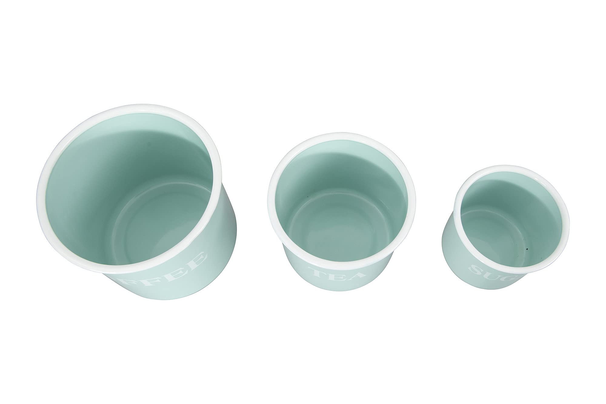 Creative Co-Op Metal Containers With Lids, Coffee, Tea, Sugar (Set Of 3 Sizes/Designs) Food Storage, Mint Green