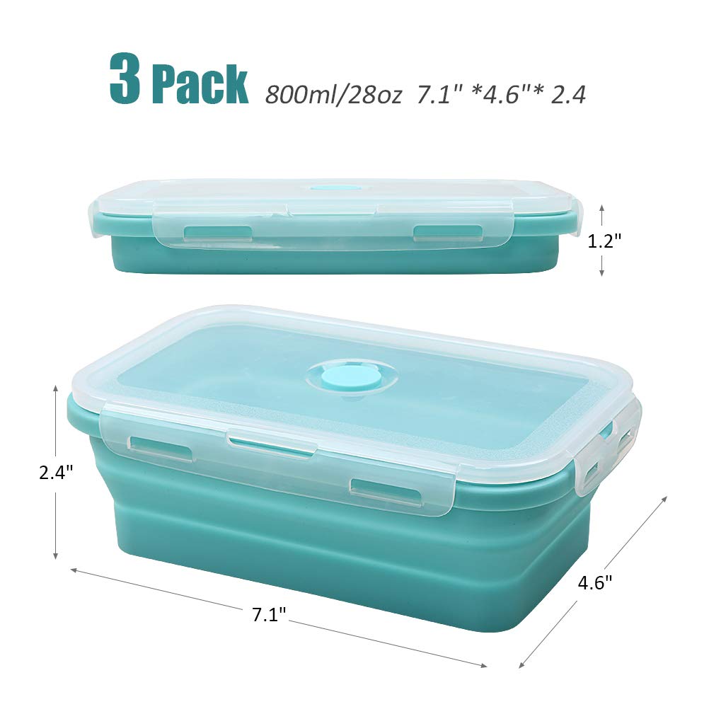Alimat Plus Silicone Food Storage Containers With Lids, 3 Pack Set 27Oz(800Ml) Collapsible Meal Prep Lunch Containers, Microwave