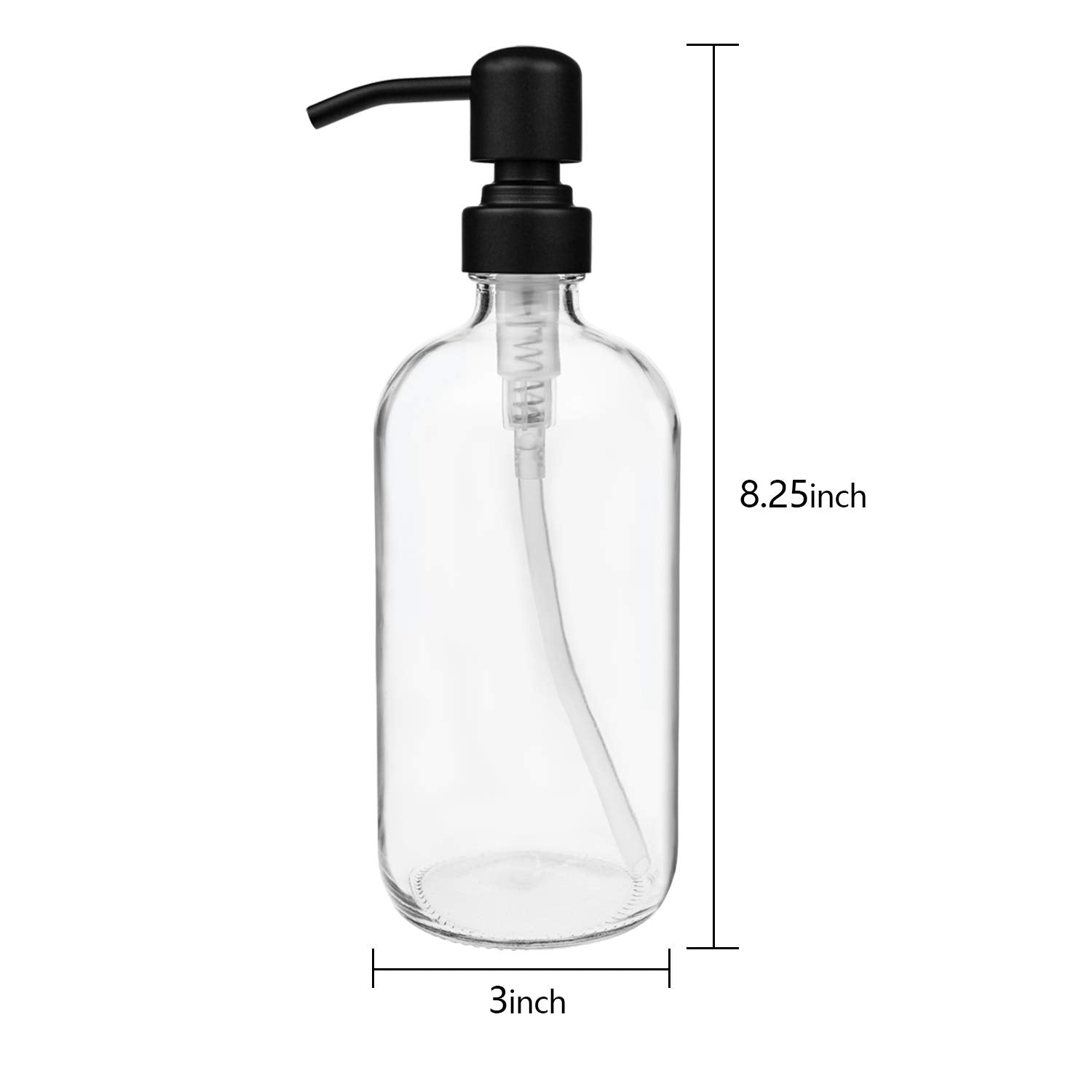 Suwimut 4 Pack Glass Soap Dispenser With Matte Black Stainless Steel Pump, 16 Oz Clear Boston Round Bottles Bathroom Kitchen Soa