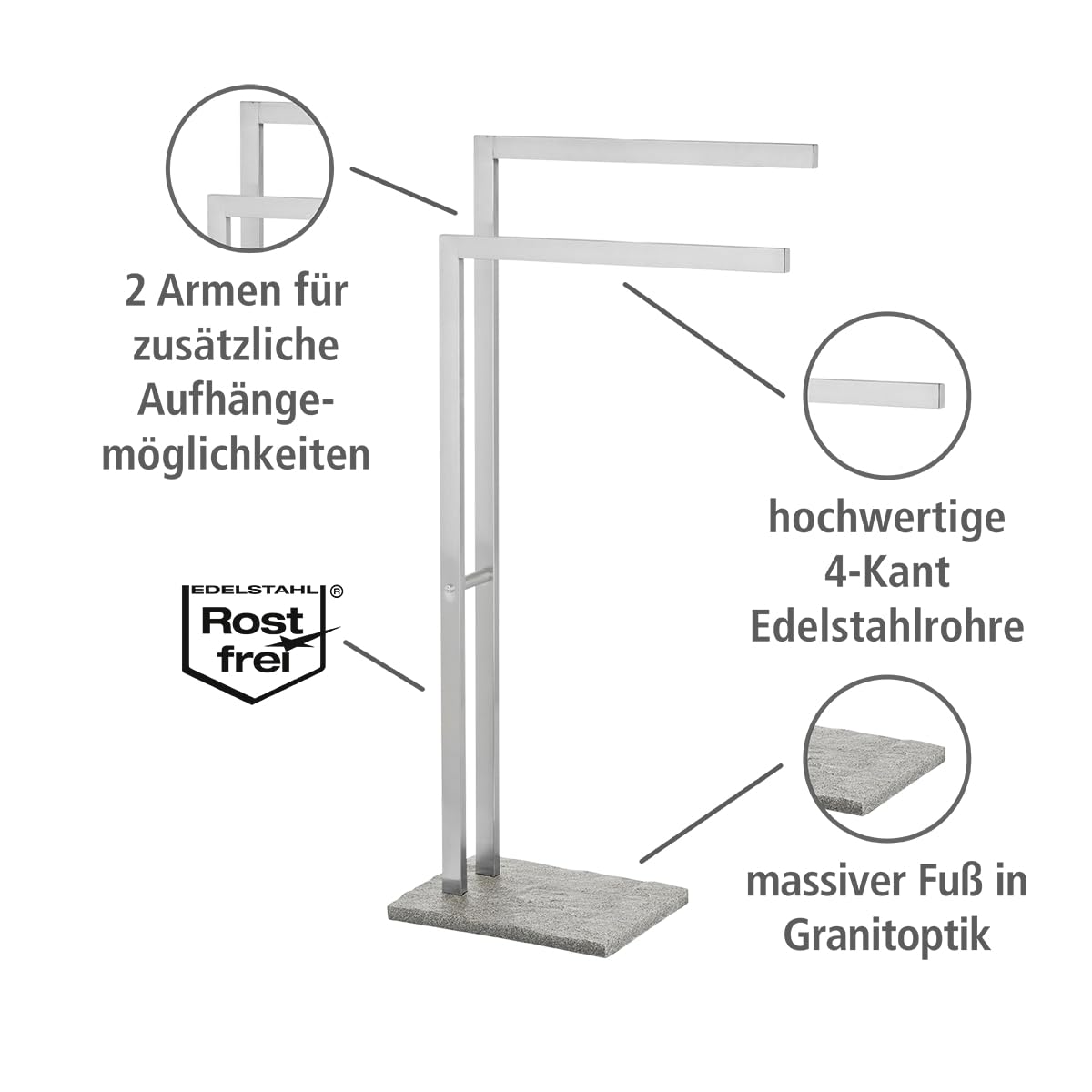 Granitefree Standing Stainless Steel Hand Towel Stand, Bathroom Hand Towel Organizer Stand, With Ganite Rounded Pedestal