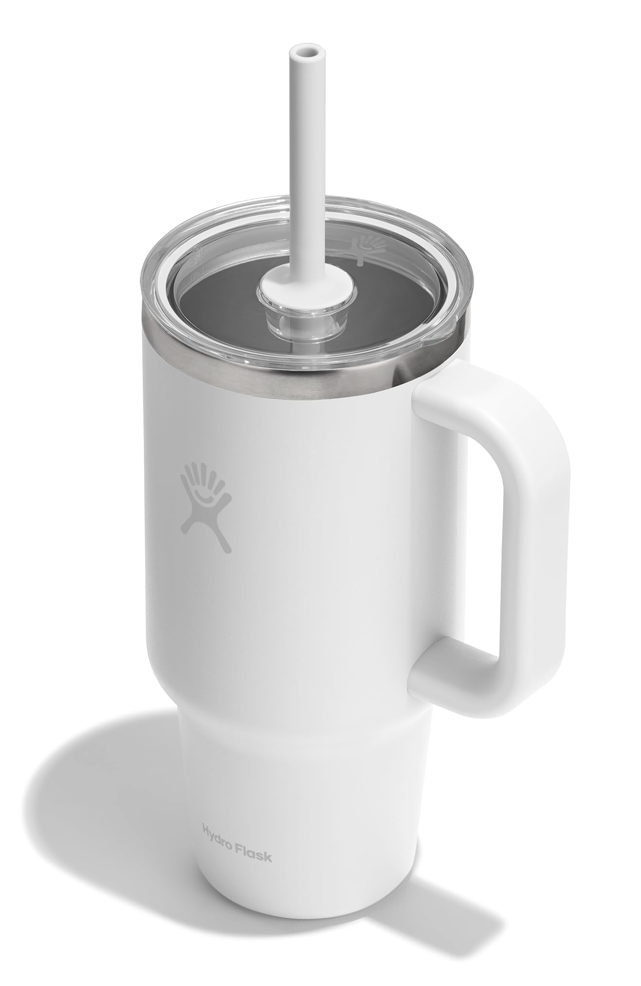 Hydro Flask 32 Oz Travel Tumbler with Handle, Clear Lid and Straw - Insulated Stainless Steel in 32 Oz Tonal White