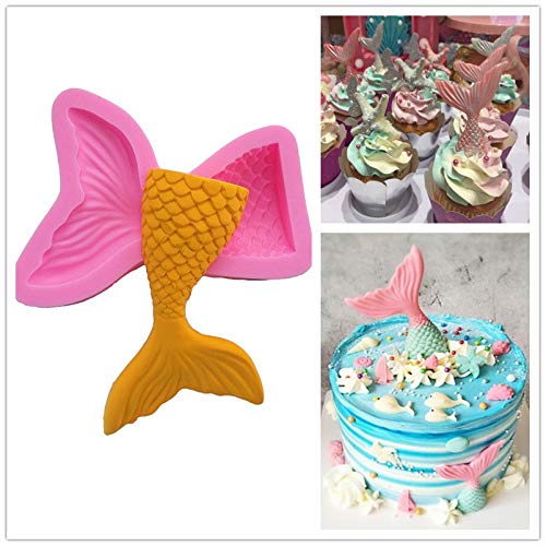 Mermaid Theme Cake Mold,Mermaid,Seashell,Coral,Starfish Silicone Mold Cupcake Toppers Mold For Candy,Chocolate,Fondant,Polymer C