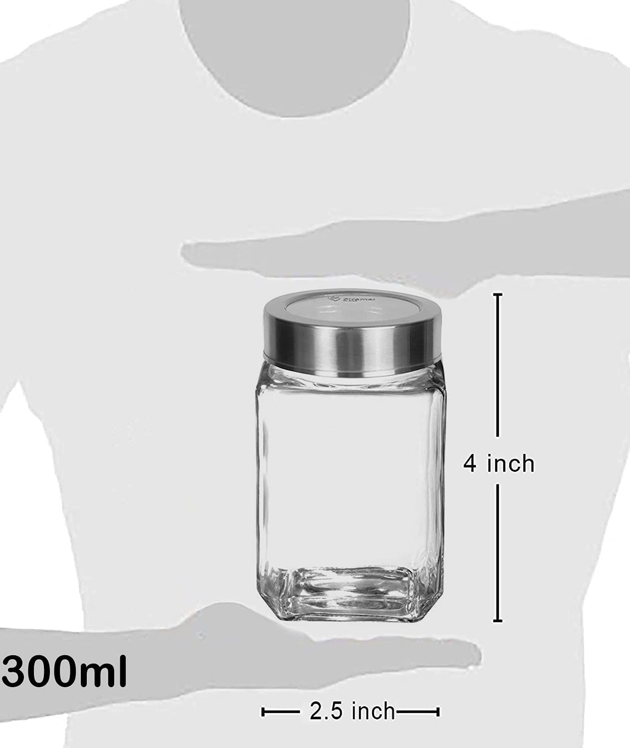 Brezzycloud Piraml Glass Cubical Square 300ml Transparent Glass Jars & Containers for Kitchen Pantry, Snacks, Honey, Jams, Pickl