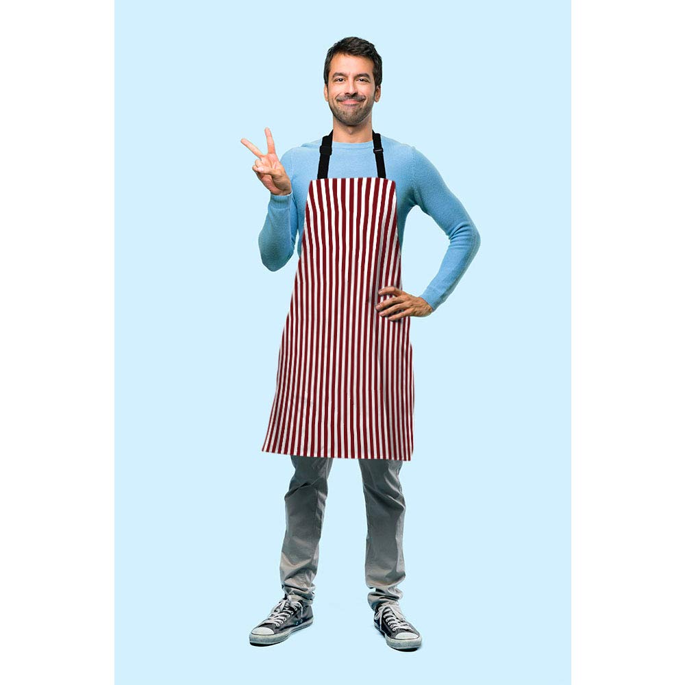 Beabes Red Vertical Stripe Pattern Kitchen Apron Simple Endless Retro White Red Lines Cooking Bib Apron For Chef Restaurant Home