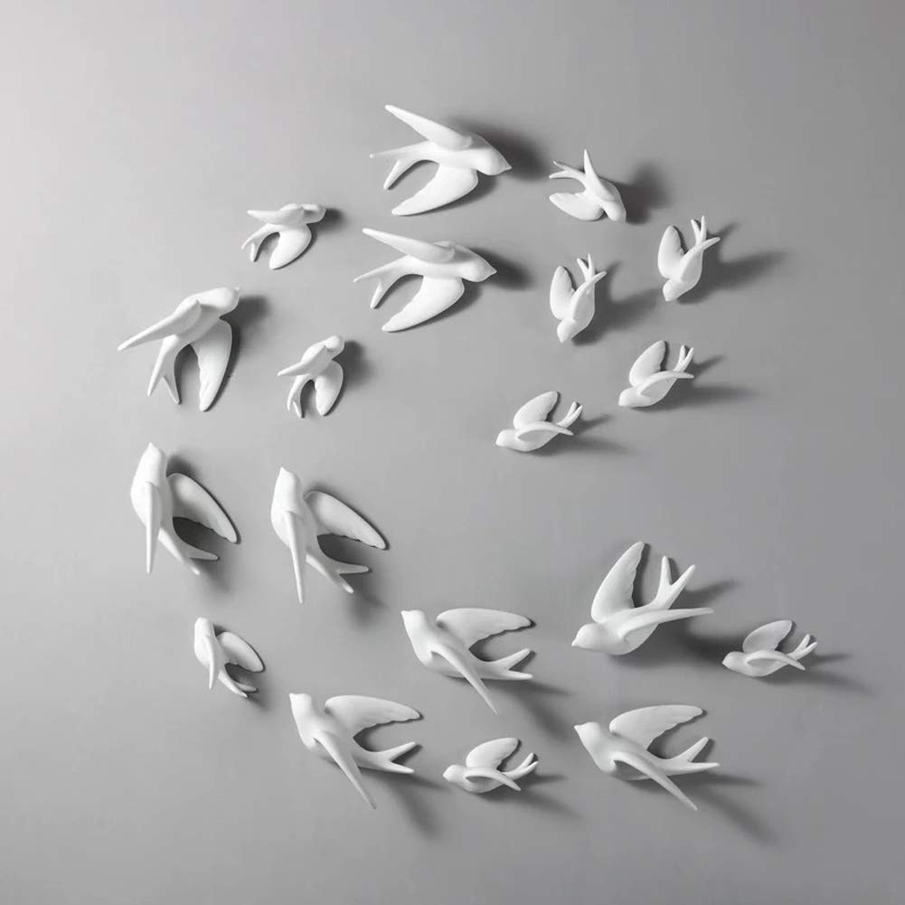 Dorlotou Pair Ceramic Sparrows Swallows Birds Dove White Wall Mounted Decor Hanging for Bathroom Livingroom Garden Wall Sculptur