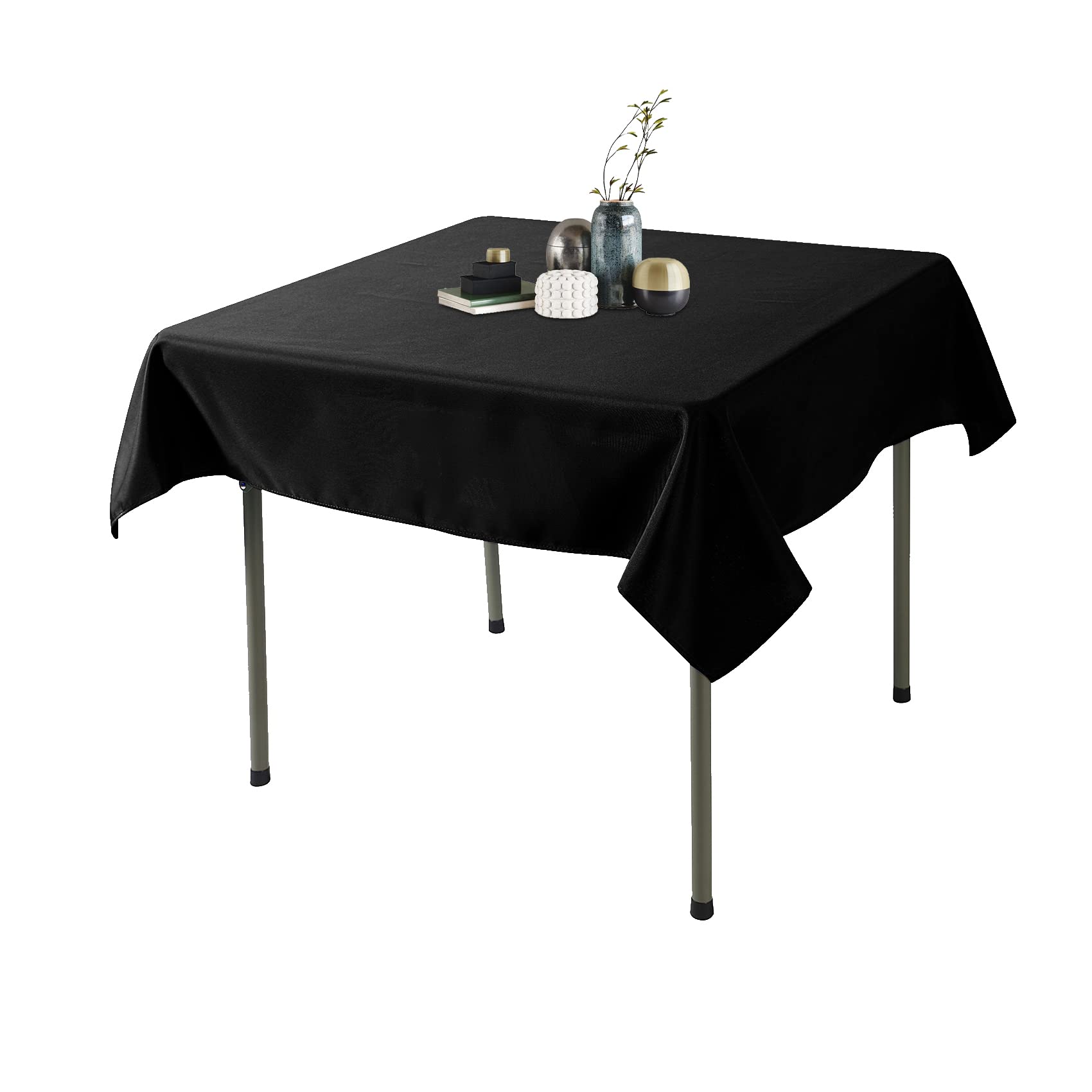 Ascoza 2Pack 52X52 Inch Black Square In Polyester Fabric Tablecloth For Wedding,Banquet,Restaurant And Parties