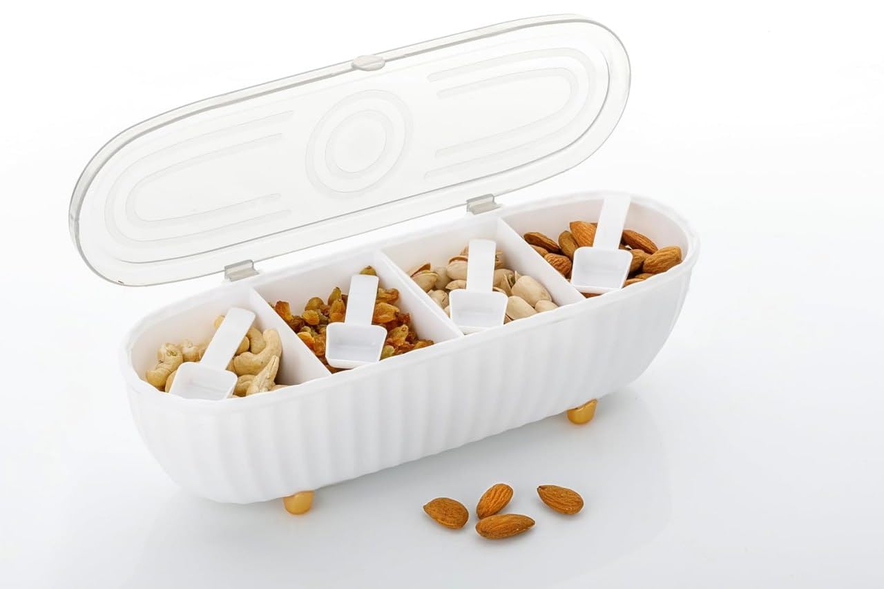 Janc Enterprise 4 In 1 Masala Box Multipurpose Plastic For Kitchen Transparent Plastic Masala Jar Dani Dabba Box Dabba Organiser