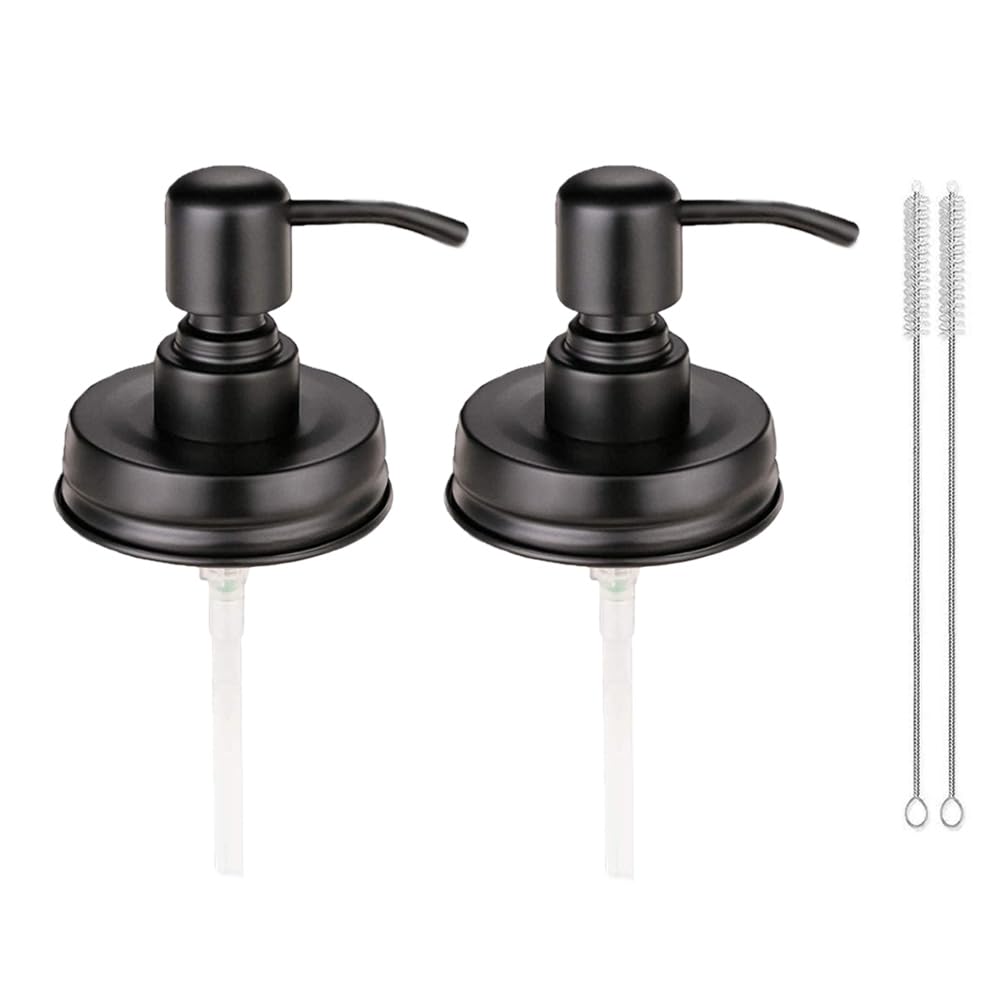 2 Pack Mason Jar Soap Dispenser Lids With Pumps, Rustproof Stainless Steel Lotion Dispenser Lids Replacement For 16 Oz Regular M
