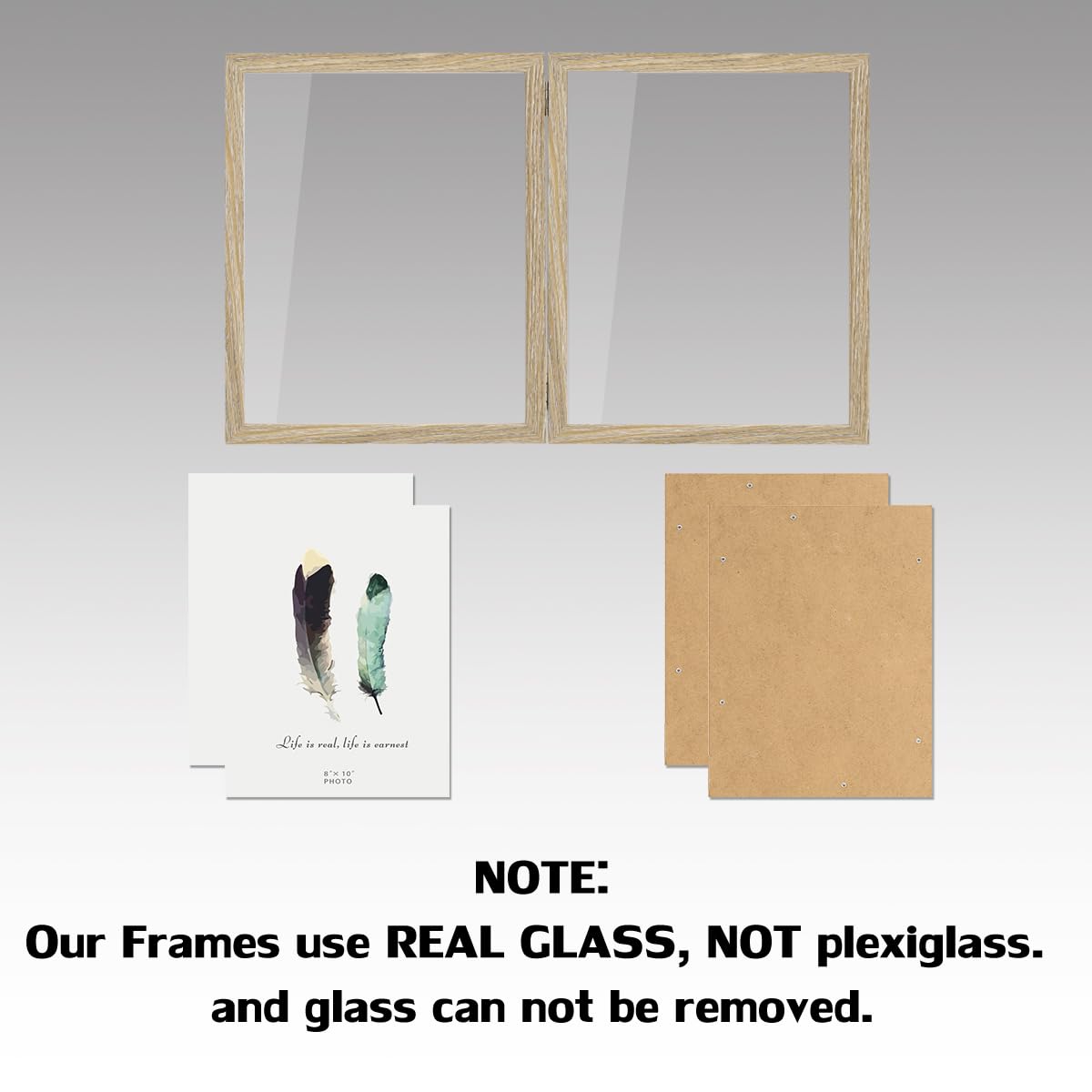 8x10 Picture Frames Double Hinged MDF Wood Wood Grain Shadow Box with Glass Front Stand Vertical on Tabletop