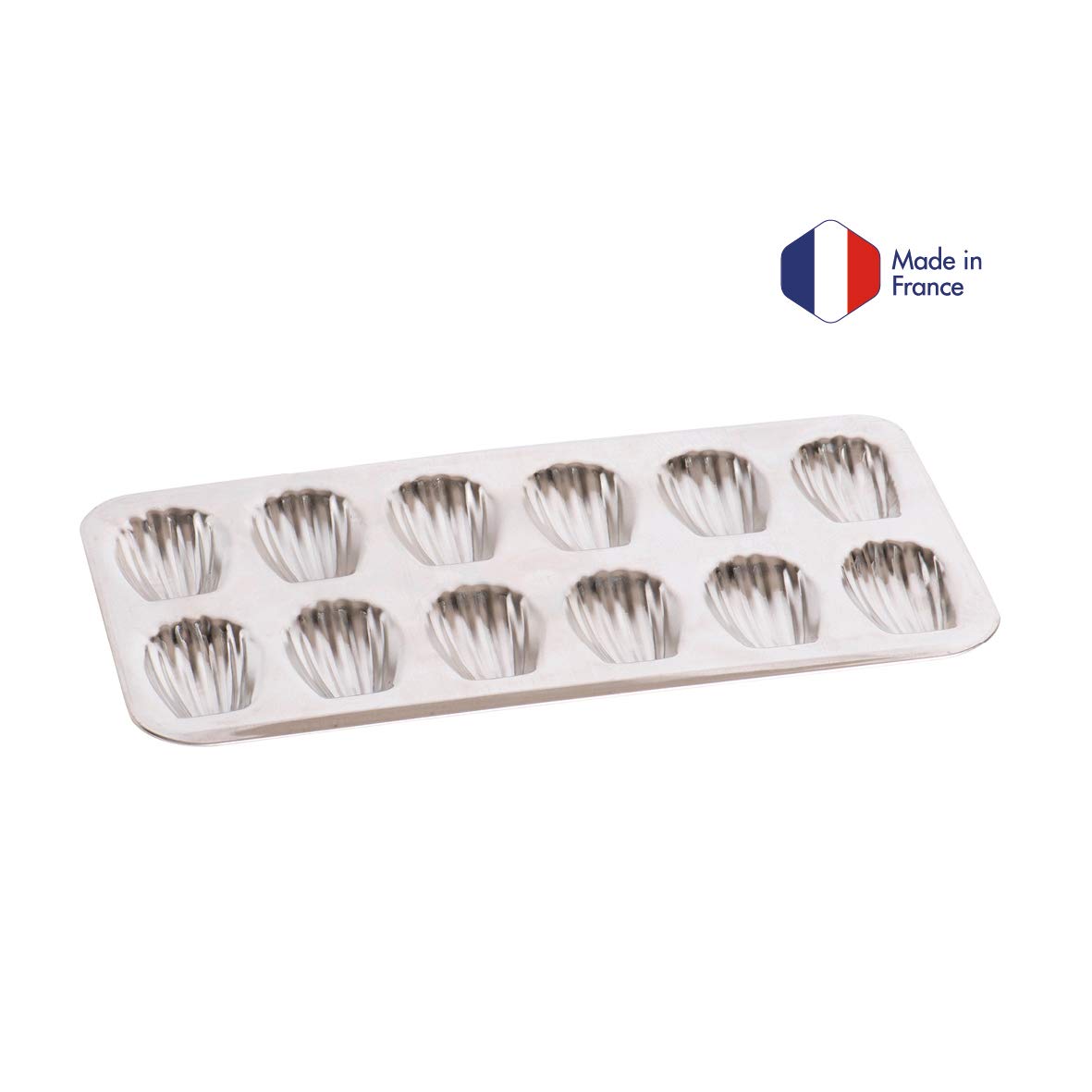 Gobel 12 Count Heavy Tinned Steel Madeleine Sheet Pan, 15.5 x 7.875 Inch, Silver, Model 2499, Made in France