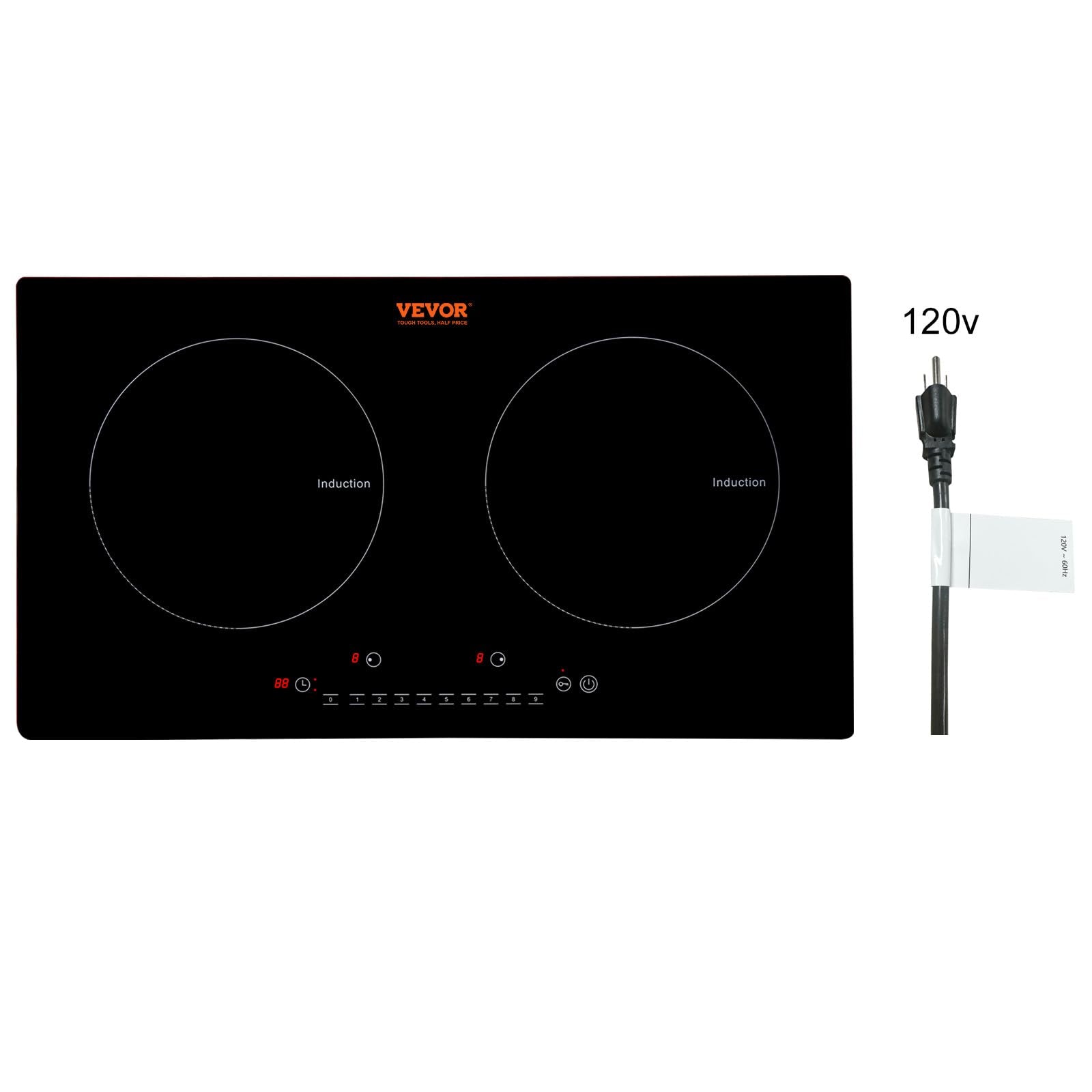 VEVOR Electric Cooktop, 2 Burners, 24 Induction Stove Top, Built-in Magnetic Cooktop 1800W, 9 Heating Level Multifunctional Bu