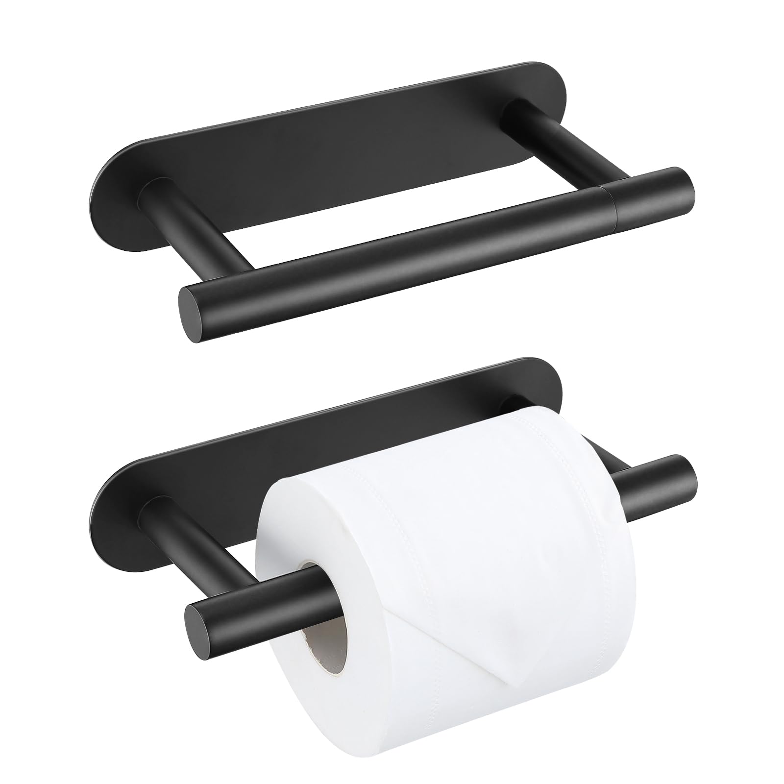 2 Pieces Self Adhesive Matte Black Toilet Paper Holder, Commercial Toilet Paper Dispenser Toilet Roll Holder, Double Base Paper 