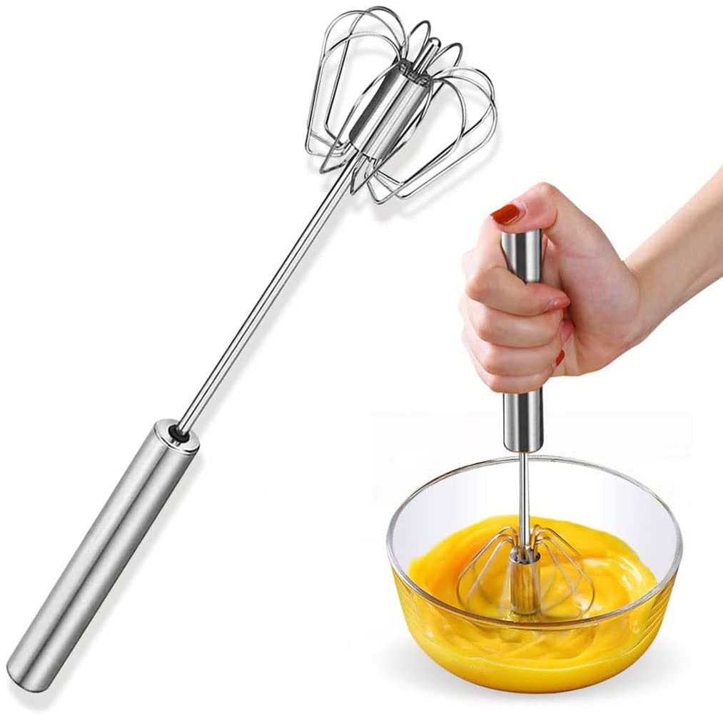 Kpng Kitchen Manual Hand Blender SemiAutomatic Egg Beater & Stirring Stainless Steel Rotating Rotary Push Whisks Mixer For Kitc