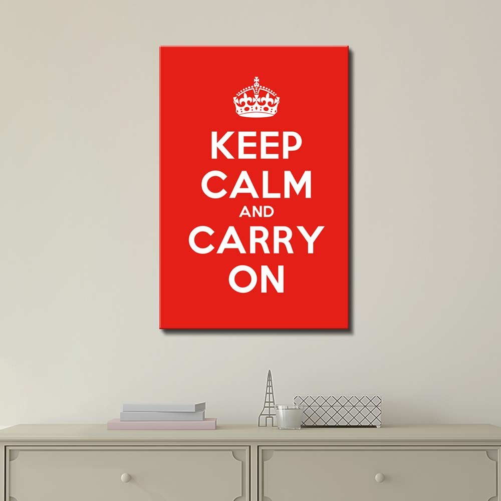 Canvas Wall Art Gallery Wrap Canvas Prints - Keep Calm And Carry On | Stretched Red Canvas Home Art Ready To Hang - 32'' X 48''