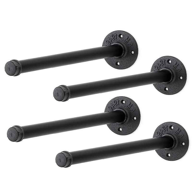 Home Expert 12 Inch Black Industrial Pipe Floating Clothing Rack Wall Mounted, Heavy Duty Garment Rack For Hanging Clothes, Mult