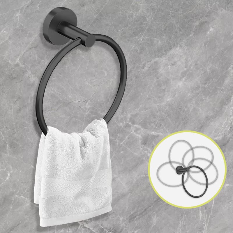 Cilee 10 Piece Matte Black Bathroom Accessories Set 16 inch Black Bathroom Hardware Set Towel Rack+Towel Ring+Robe Towel Hook+Toilet Paper Holder for Bathroom Wall Stainless Steel Towel Bar