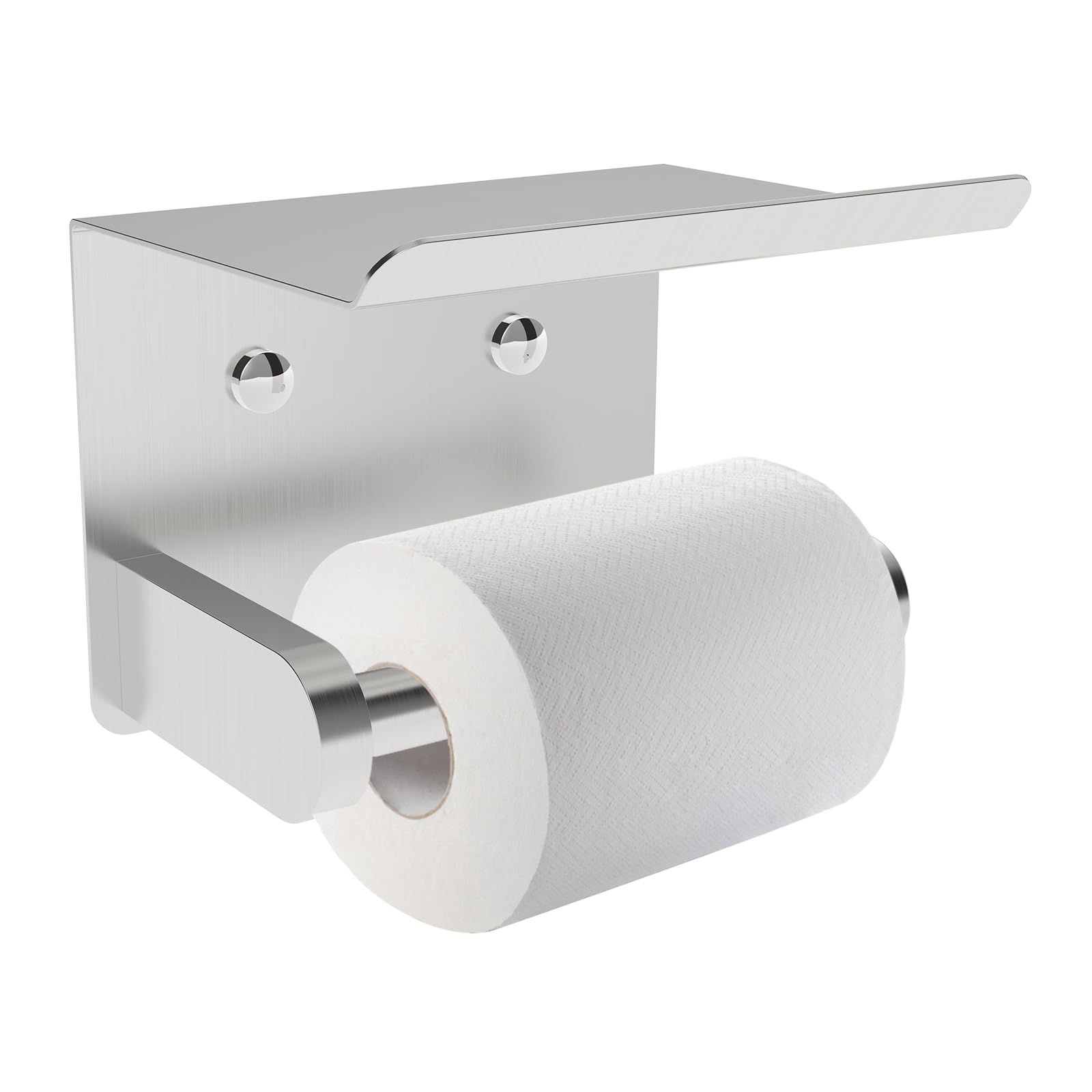 Setsail Toilet Paper Holder With Shelf Adhesive Or Screw-In Bathroom Toilet Paper Roll Holders Wall Mount Heavy-Duty Brushed Nic