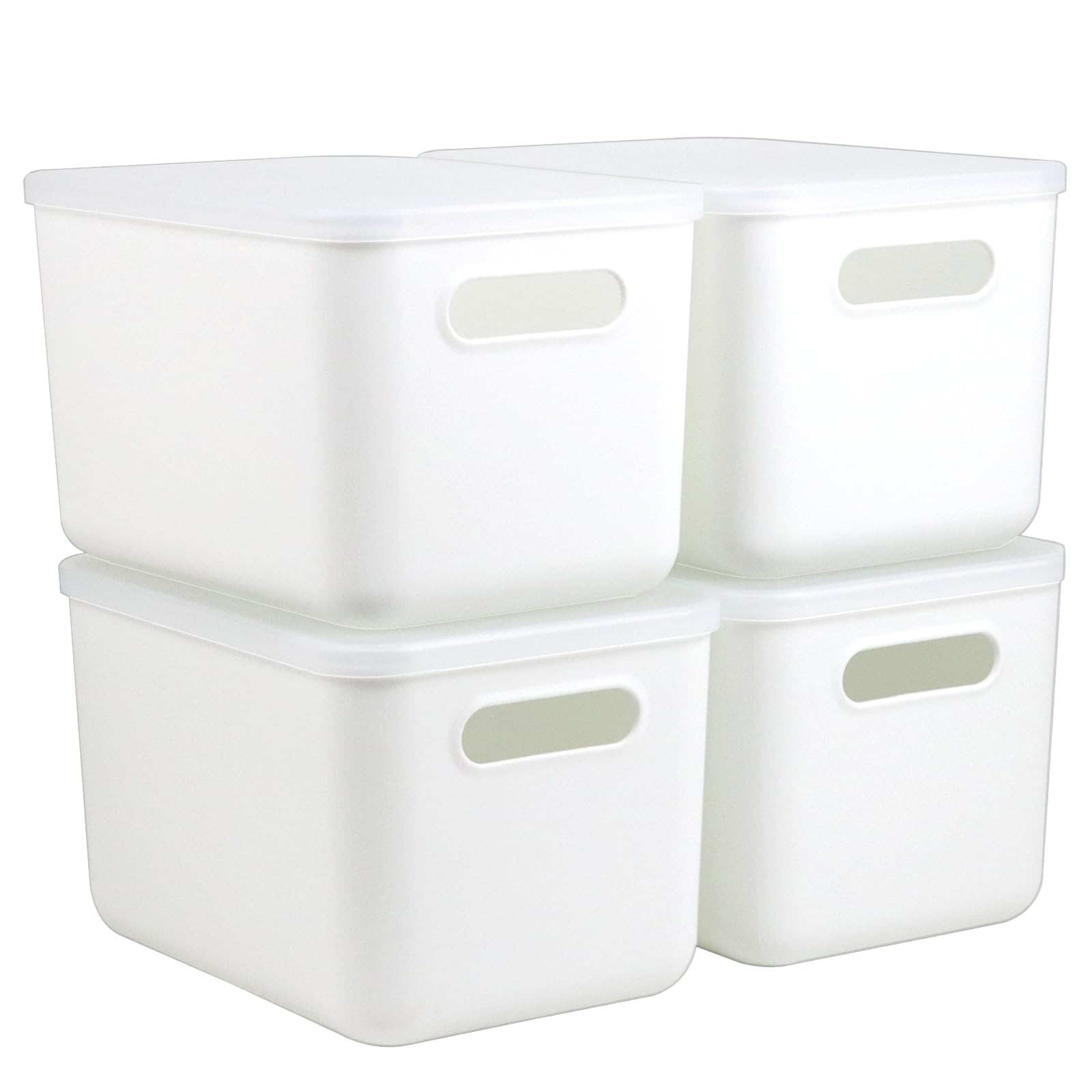 4 Pcs Small Storage Bins With Lids, Stackable Plastic Storage Containers For Organizing, Organizer Bins Shelf Baskets For Pantry