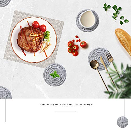 Gracelife 6Pcs Cup Mat Pure Cotton Thread Weave Round Drink Hot Pads Mats Set Absorbent Scald-Proof Drink Coasters (Light Gray)