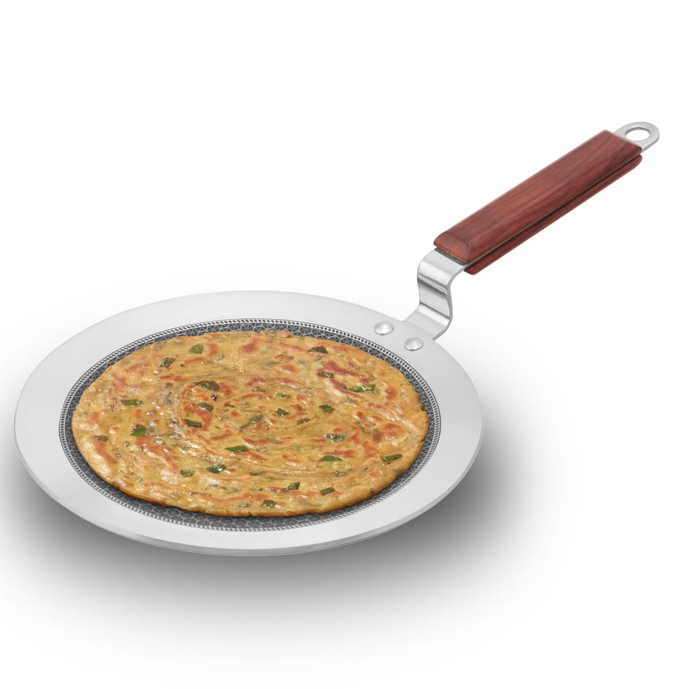 Hawkins 24 Cm Paratha Tava, Triply Stainless Steel Shielded Nonstick Tawa With Rosewood Handle, Honeycomb Non Stick Induction Ta