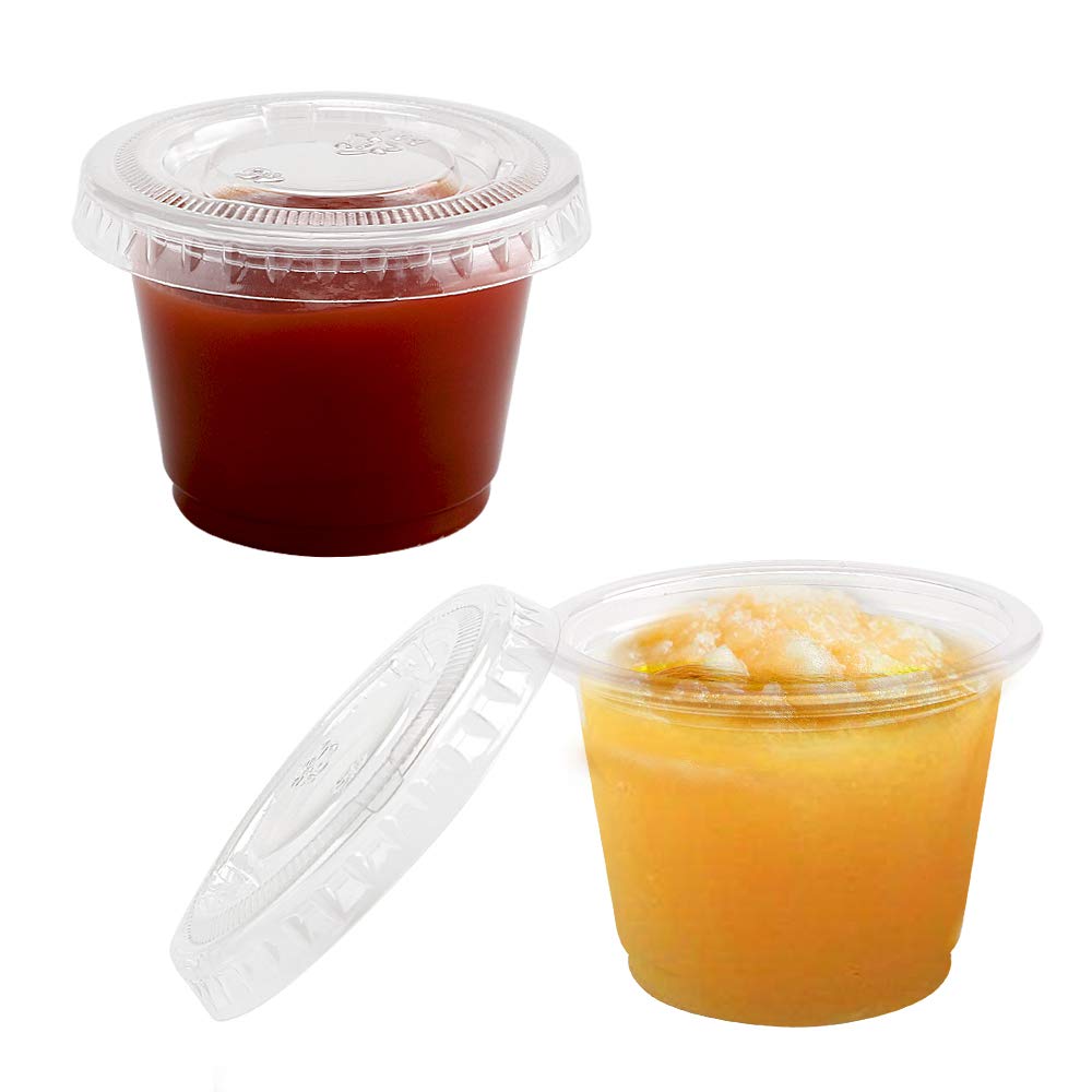 TashiBox 1oz-100 Sets Plastic Disposable Jello Shot Cups with Lids/Souffle Portion/Sauce Salad Dressing/Condiment Cups, 100 pack