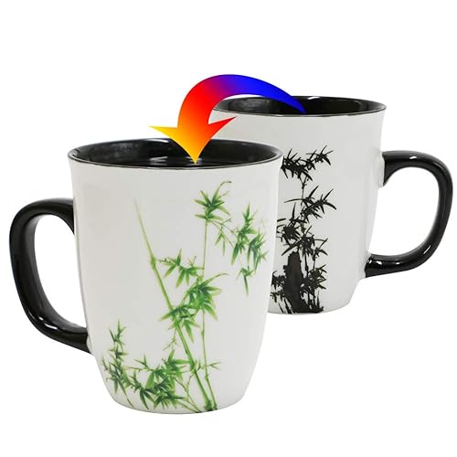 Asmwo Funny Ceramic Magic Heat Color Changing Coffee Mug with Bamboo Printing for Women Personalized White Green Tea Cup Large Mugs for Mom Girl  Grandma and man 16 oz