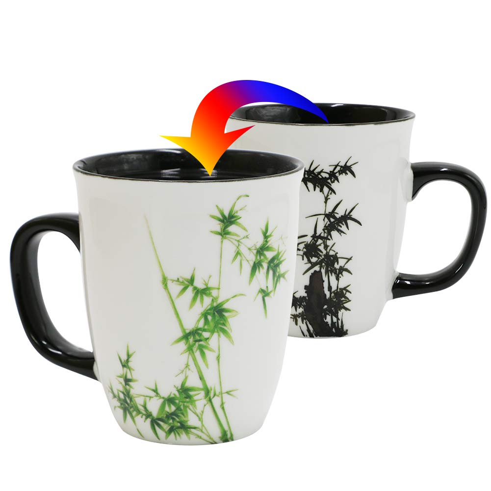 Asmwo Funny Ceramic Magic Heat Color Changing Coffee Mug With Bamboo Printing For Women Personalized White Green Tea Cup Large M