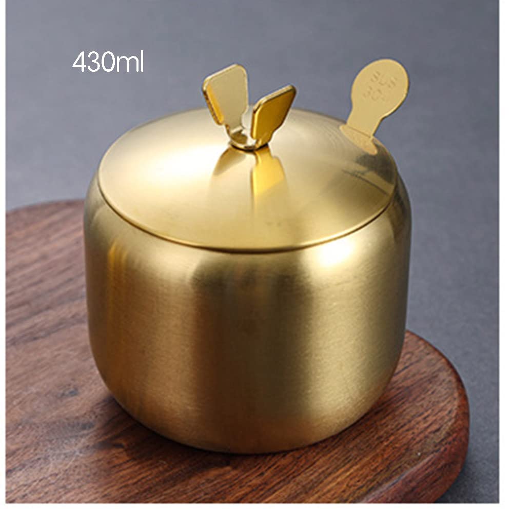 Mozacona Stainless Steel Sugar Bowl Spice Jar Seasoning Pot Storage Jar With Lid Spoon,430Ml