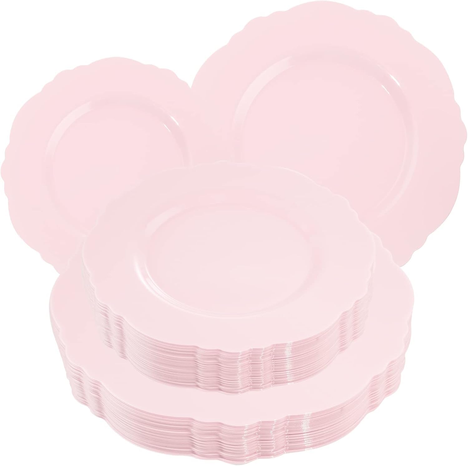 WDF 60pcs Pink Plastic Plates - Baroque Pink Disposable Plates Including 30 Pink Dinner Plates 10.25inch  30 Pink Dessert Plates 7.5inch for Upscale Wedding &Parties