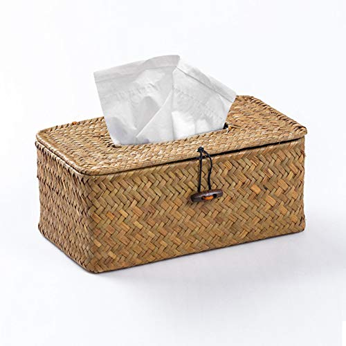 Seagrass Tissue Box Cover Rectangular Woven Napkin Holder Decorative For Bathroom Farmhouse (Natural, 10 X 5.5 X 4.2 Inch)