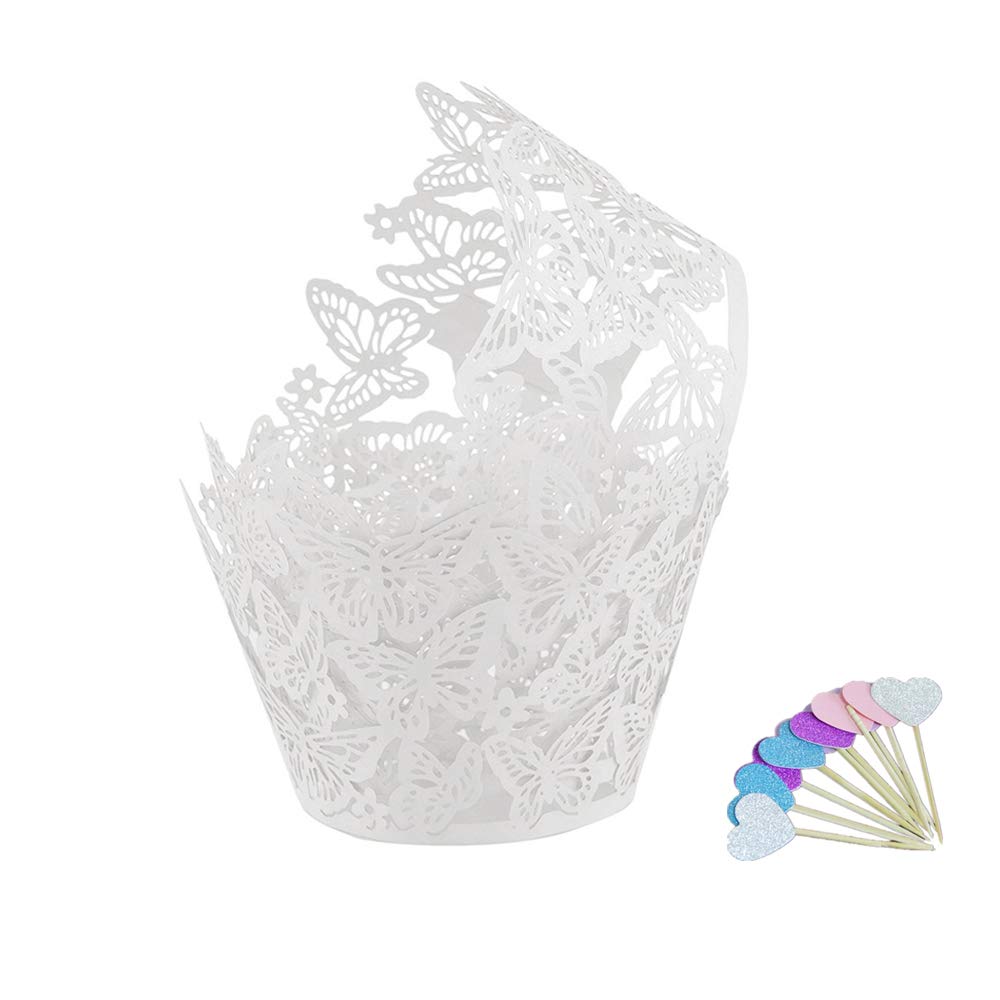 Lds 50Pcs White Butterfly Cupcake Wrappers Lace Cupcake Papers For Party Cake Decoration