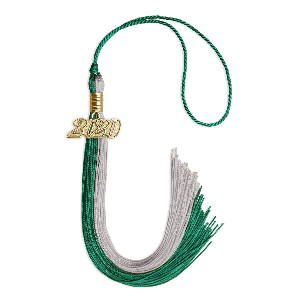 Endea Graduation Double Color Tassel with Gold Date Drop (Emerald/Grey, 2020)