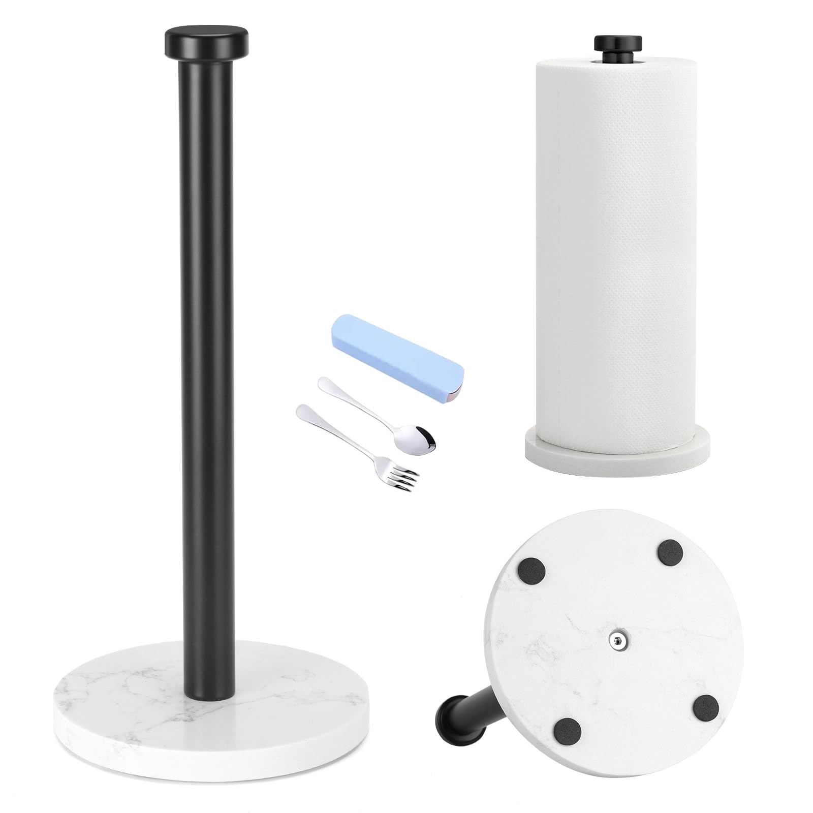 Standing Paper Towel Holder, Kitchen Paper Towel Roll Holder- for Bathroom Kitchen Countertop with Weighted Marble Base for One-