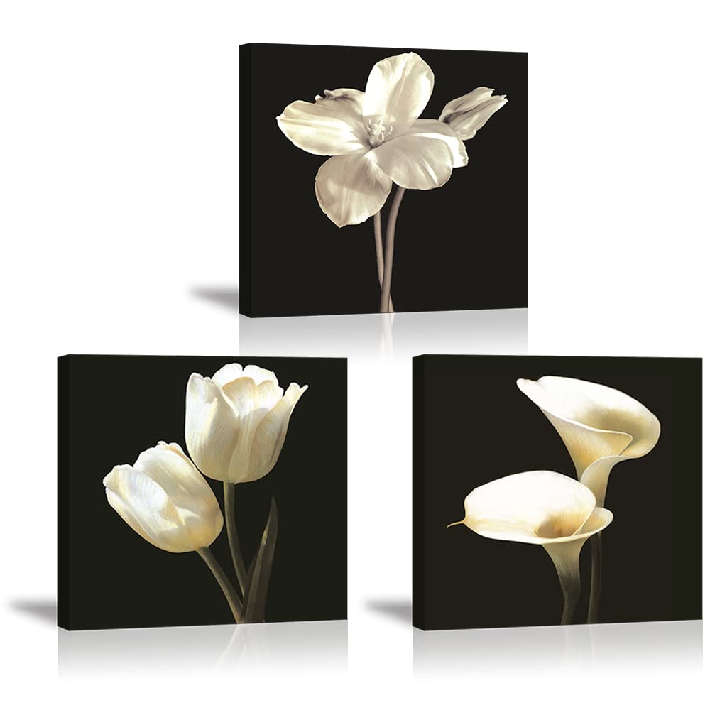 Tekment Flower Wall Decor For Bedroom, Sz Still Life Canvas Art Prints Of White Tulip & Calla Lily Oil Paintings, Elegant Floral