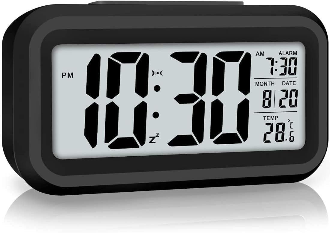 Suefor Digital Alarm Clock With Automatic Sensor, Date And Temperature Display, Compact Desk Table Clock For Students, Home, Off